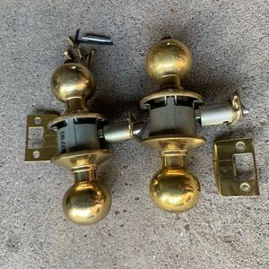 2 Brass Locking Doorknob Sets